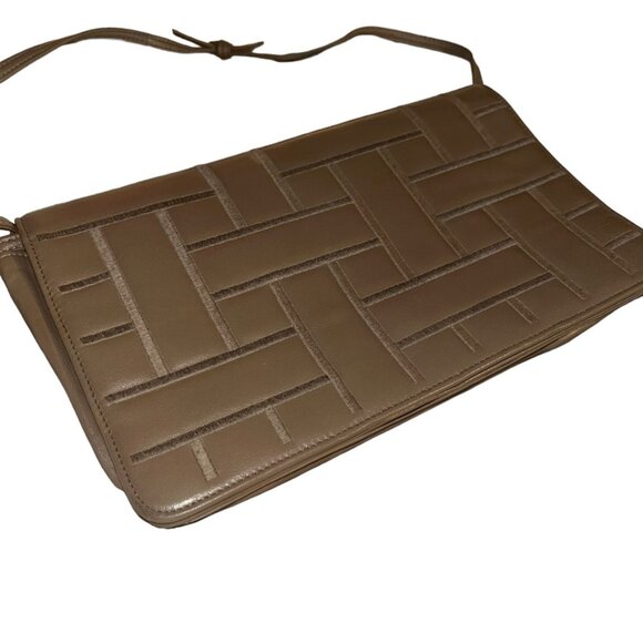 Vintage Handbags - anne klein vintage taupe khaki leather patchwork look classic shoulder b…